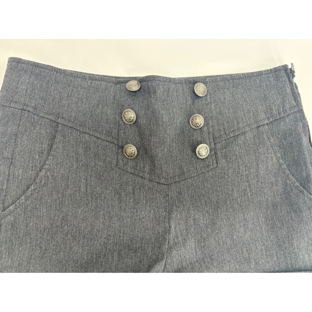 HAVE‎ Gray Sailor High Waisted Stretch Shorts Side Zip Crest Buttons Small